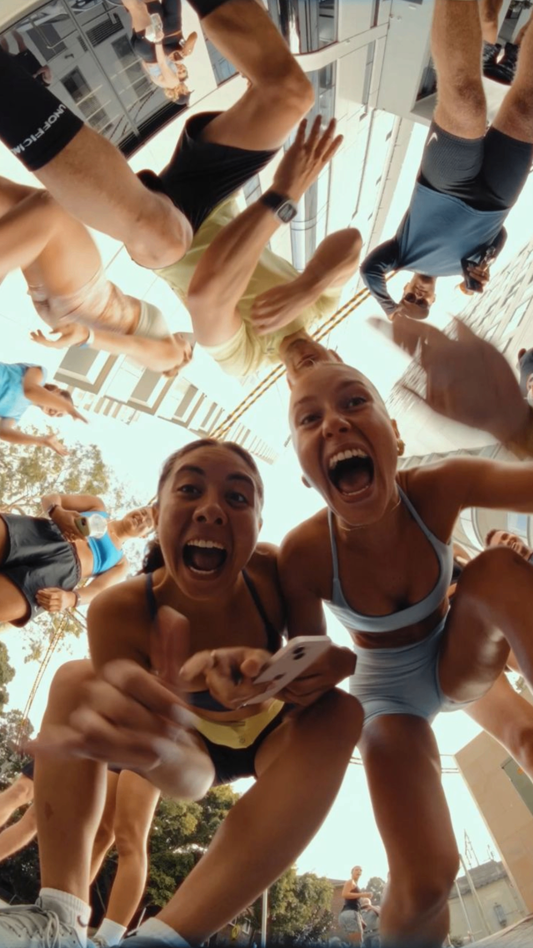 Group of girls connecting on the grass