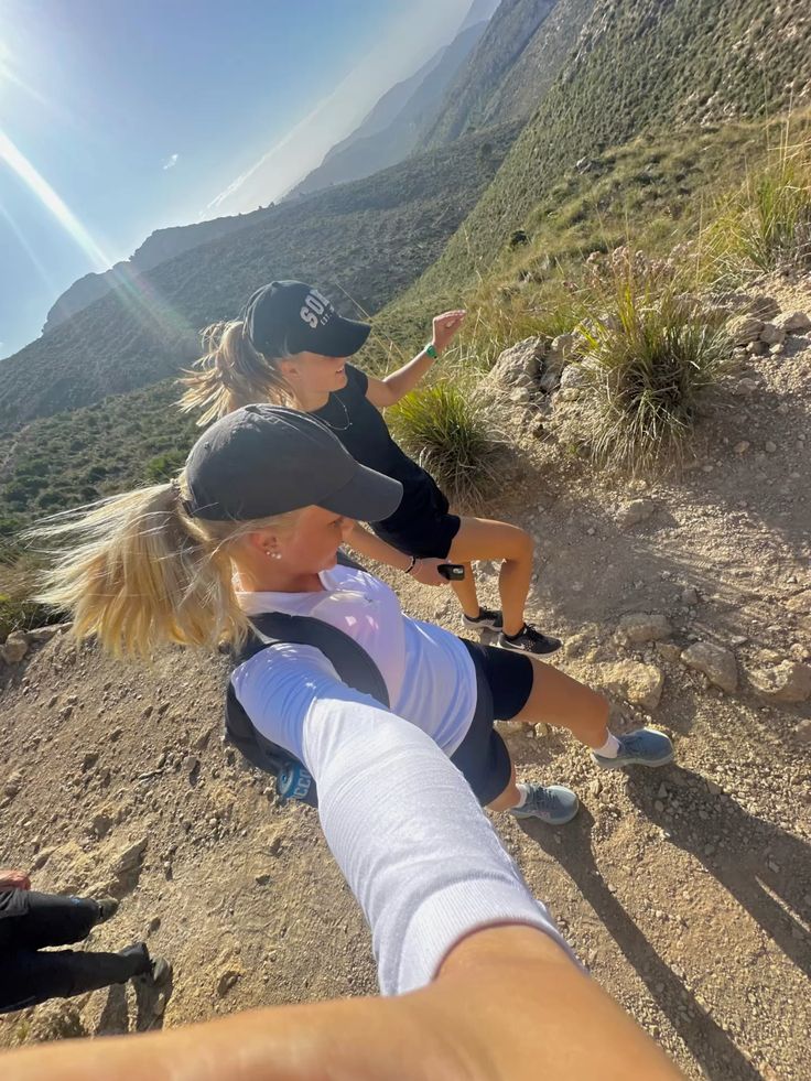Girls hiking together in nature near Barcelona